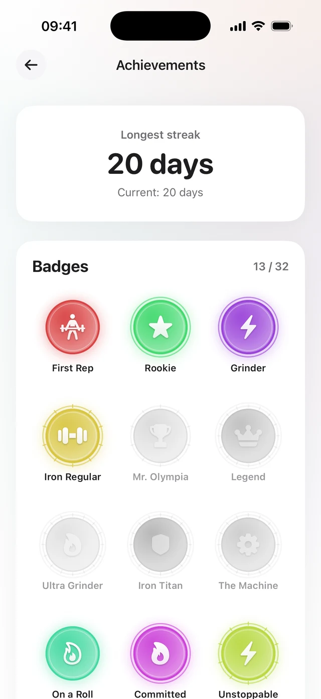 Achievements screen with badges